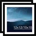JCJMY 12x12 Picture Frame Set of 2 Black with 10x10 Mat for 30 x 30cm Diamond Art Painting, Display Photo 12 x 12 Without Mat, Wall Hanging Large Frame with Plexiglass, 2 Pack