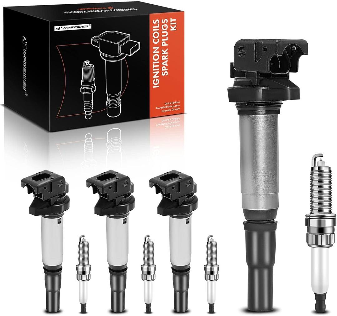 A-Premium Set of 4 Ignition Coil Pack and Iridium Spark Plugs Compatible with Mini Cooper 2007-2013, Cooper Countryman 2011-2016, Cooper Paceman 2013-2016, 1.6L
