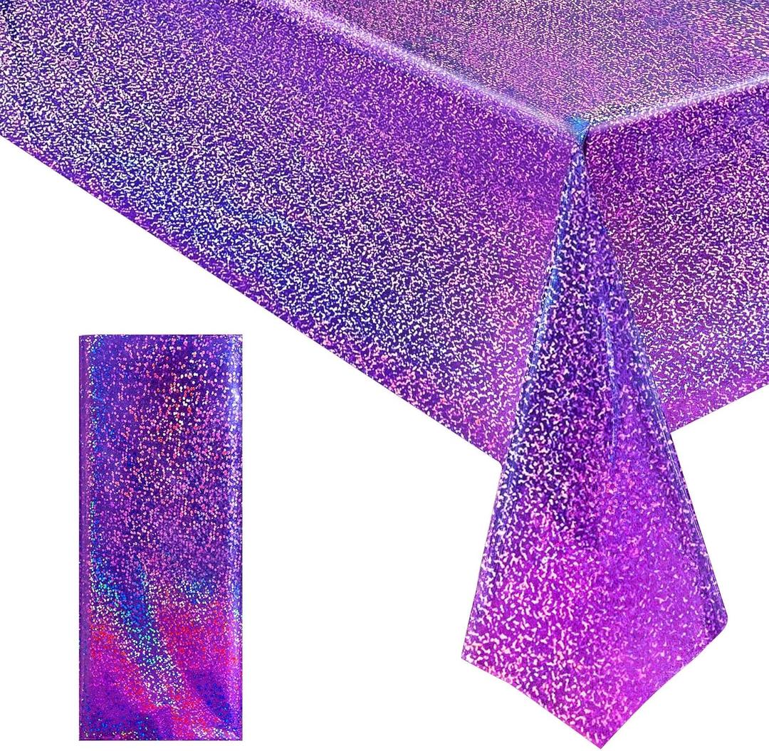 Sparkling Holographic Laser Tablecloth - Shimmering, Waterproof, Easy to Clean - Ideal for Bachelorette, Birthday, Wedding, and Anniversary Party Decorations (Purple)