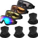Motorcycle Goggles,4 Pack Dirt Bike ATV Motocross Riding Offroad Protective with 4 Pack Neck Breathable Bandana Mask for Men Women Kids Youth Adult (Yellow+colorful+orange+gray+4 Mask)
