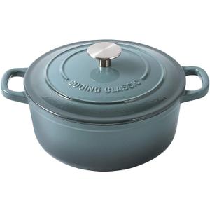 Enameled Cast Iron Covered 5.5 Quart Dutch Oven with Dual Handle, Slateblue
