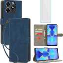 for Tecno Spark 10 Pro Wallet Phone Case with Screen Protector [RFID Blocking] Leather Flip Card Holder Kickstand Wristlet Women Men Cell Phone Case for Tecno Spark10 Pro KI7 Spark 10Pro Blue