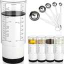 6 Pcs Adjustable Measuring Set Includes 1 Push up Cup and 5 Measuring Spoons Plastic Kitchen Baking Tool for Liquid Dry Semi Solid Ingredients Peanut Butter Home Cooking(2 Cup)