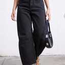 Mid Rise Barrel Jeans for Women Mid Waist Wide Leg Cropped Denim Pants Y2k Baggy Boyfriend Jeans with Pockets (Black)