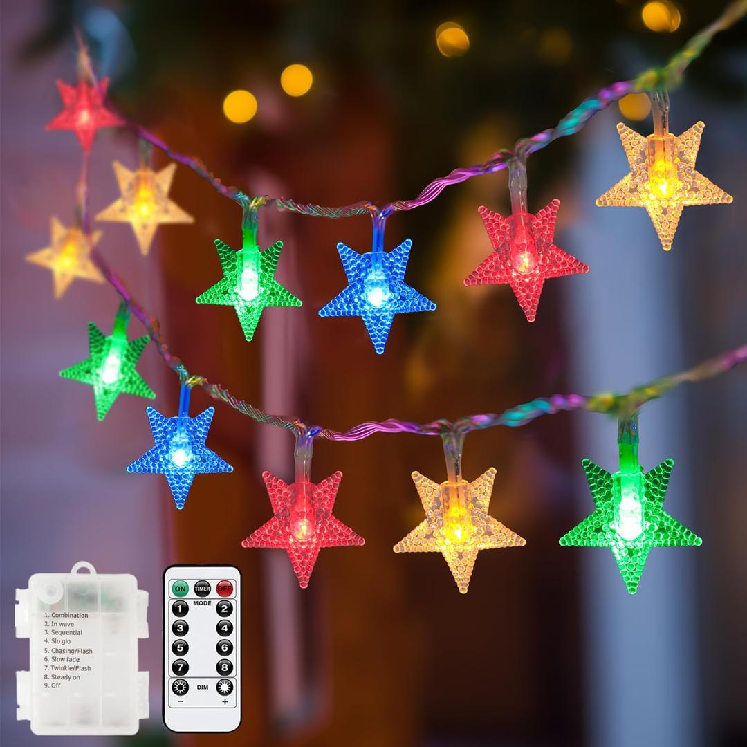 2 x ANJAYLIA Star Lights 20 FT 40 LED Battery Operated String Lights Waterproof Battery Power Star Fairy Lights for Bedroom Indoor & Outdoor, Party, Ramadan, Christmas Decorations Multicolor