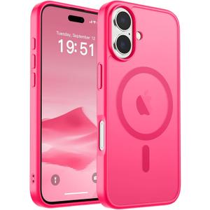 SUPFINE Magnetic for iPhone 17 Case (Compatible with MagSafe)(Military Grade Drop Protection) Translucent Matte Shockproof with Anti-Fingerprint Phone Cover 2025,Hot Pink