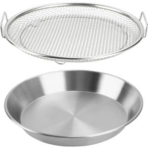 Oil Filter Tray, Stainless Steel Mesh Drain Basket Colanders Air Fryer Accessories for Fried Food Draining Rack Barbecue Grill Tray Net Draining Pan Strainer for Vegetable Dessert (9.5 Inch)