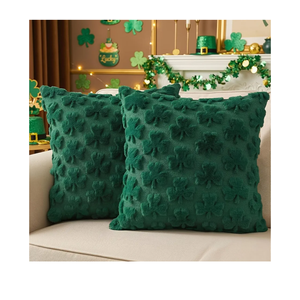 St Patricks Day Pillow Covers 18x18 Inch Set of 2, St Patricks Day Decorations Green Shamrock Soft Plush Faux Fur Jacquard Throw Pillows for Couch Sofa Home Office Living Room Bedroom Decor