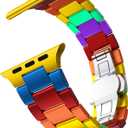 Colorful Band Compatible with Apple Watch Band, Women Men, Ultra Thin Aluminum Metal Band Replacement Strap for Watch, Size: 42mm/44mm/45mm/46mm/49mm, Rainbow