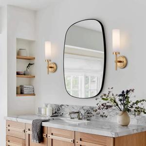 Wall Sconces Set of Two,Brass Gold Bathroom Sconces Wall Lighting with White Glass, Modern Sconces Wall Decor Set of 2 Wall Light fixtures for Bathroom Mirror Living Room Hallway Bedroom Wall Lamp