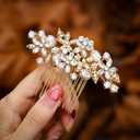 Foyte Crystal Bride Wedding Hair Comb Silver Flower Bridal Headpieces Leaf Hair Pieces Rhinestone Bridesmaid Side Combs Hair Accessories for Women (gold flower)