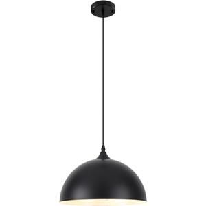 HOLOHATAL Black Pendant Light, 11.8 inch Black and White Dome Pendant Lights, Industrial Pendant Light for Kitchen Island, Living Room, Dining Room (1 Pack)