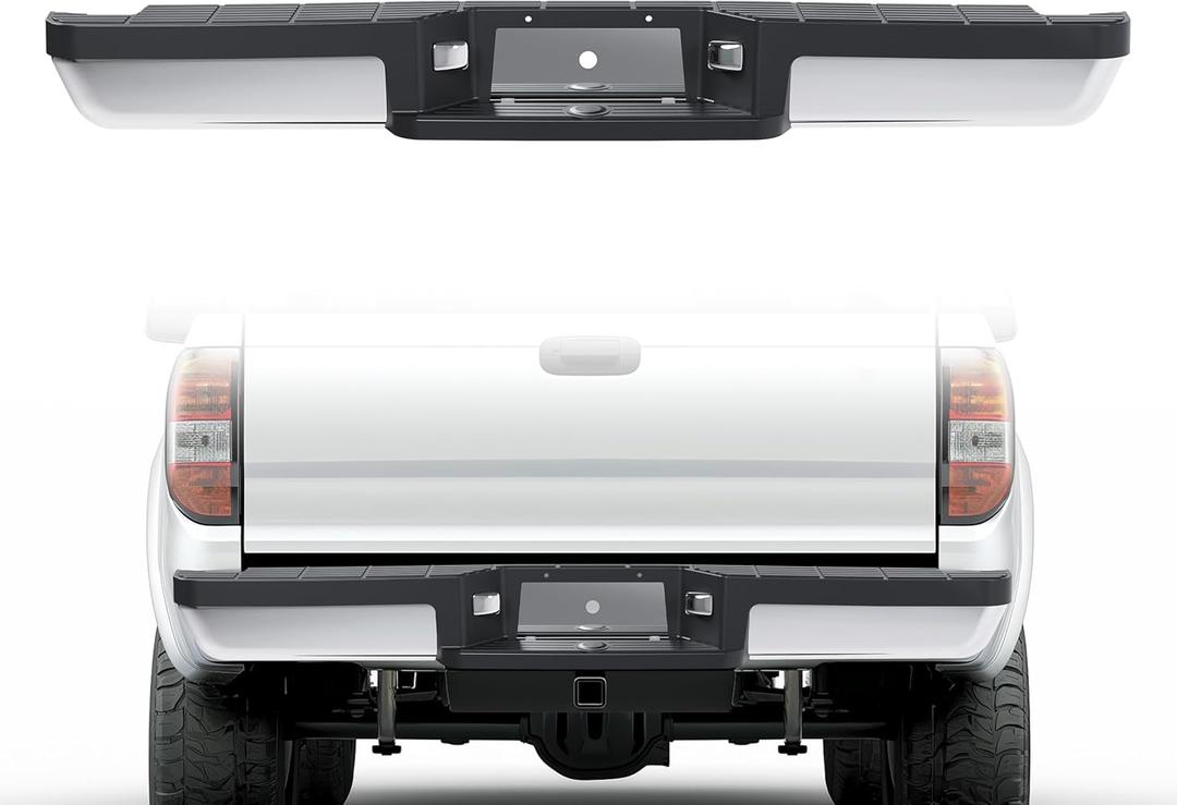 HECASA Rear Step Bumper Compatible with 1993-2011 Ford Ranger Fleetside/Styleside Supercrew FO1102306 with Brackets & LED Lights W/O Parking Aid Sensor Holes Chrome Silvery