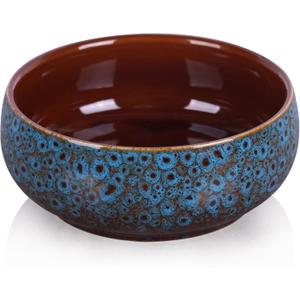 Blue Ceramic Decorative Bowl, Rustic Oval Display Dish for Dining Table Centerpiece, Entryway Key Dish, Trinket or Fruit Serving, Porcelain Home Dcor Bowl