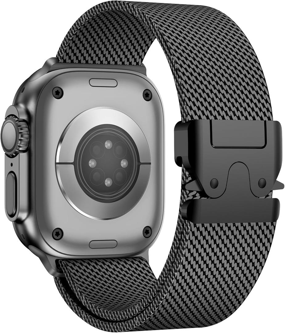 Milanese Mesh Loop for 44 mm 45 mm Apple Watch Band for Men 42/44/45/46/49 Women,Stainless Steel Parachute Buckle for iWatch Ultra 2 Series 10 9 8 7 6 SE 5 4 3 (Black)