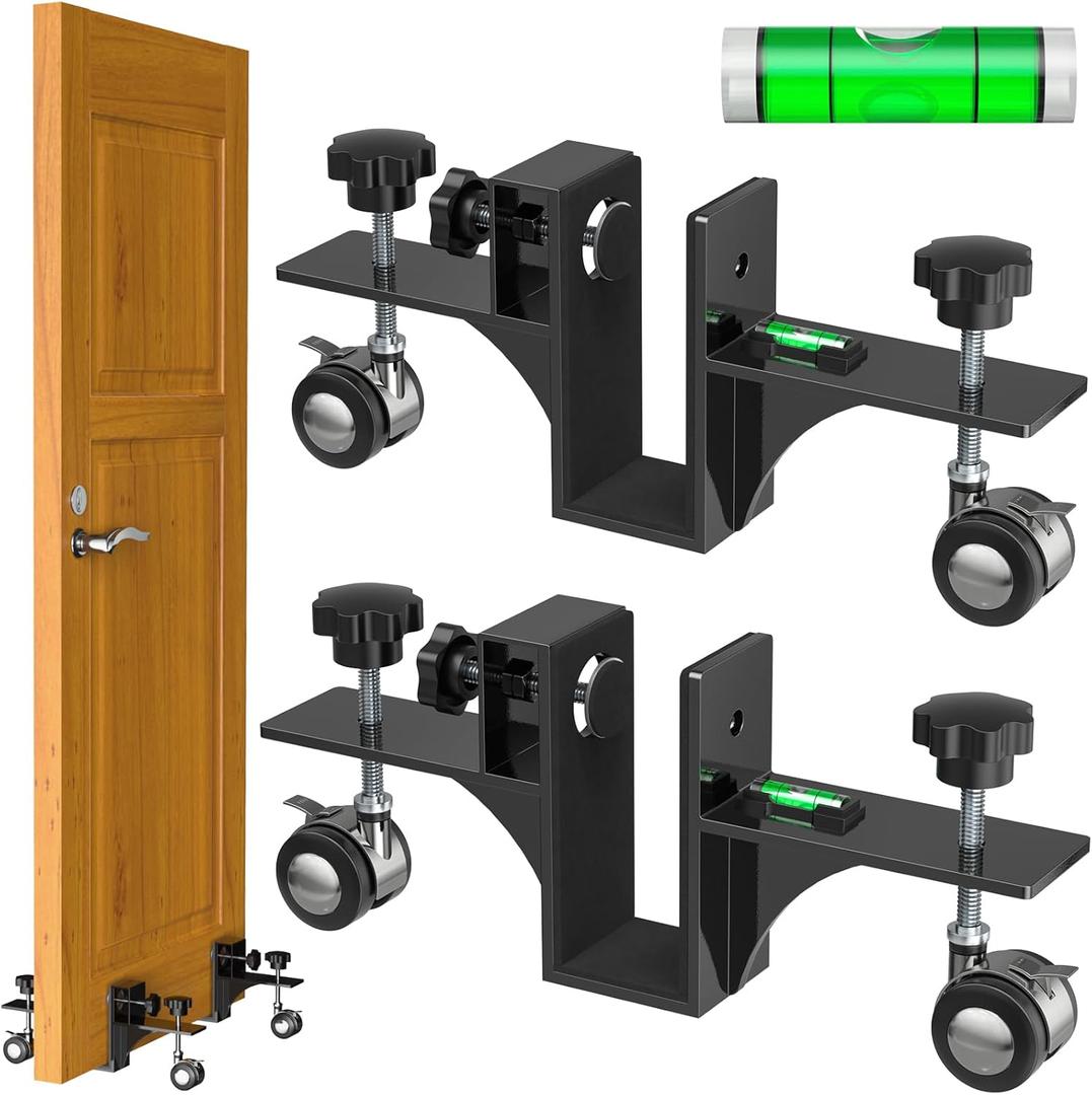 Upgraded Door Installation Kit with Bubble Level, 2-Piece Heavy-Duty Door Dolly for 800lbs Pre-Hung Doors, Slab Doors & Front Doors-Professional Door Lifter Tool Door Installation Tools