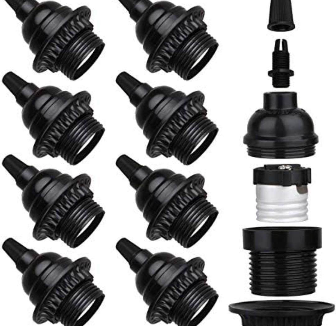 Zevnico 8 Pack E26 E27 Light Sockets, Black Medium Screw Base with Shade Ring, Retro Period Style Edison Lamp Holder, Replacement DIY Making Light Bulb Socket Cover Pendant Lamp Holder Keyless Lamp