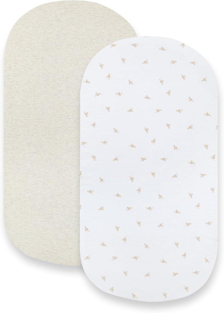 Bassinet Sheet, Infant Fitted BEESNUG Cover, 100% Organic Cotton, Soft Unisex Newborn Essentials for All Standard Oval or Rectangle Bassinet Bed Pads or Mattresses - 15 x 33 Inches (2 Pack)