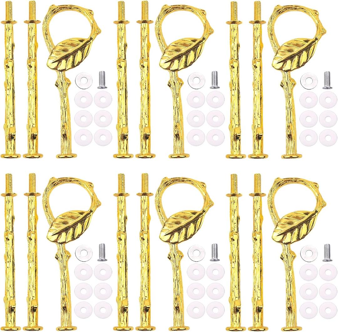 3-Tier 13.5 Cupcake Stand Hardware Fittings, Metal Mold Crown Holder DIY Making for Fruit Plate Cake Stand Snack Tray Replacement Parts for Tea Party Wedding Decoration (6 Sets - Gold Leaf)