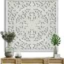 KultureDeco Large Spiritual Mandala Decor [40x40 inch] Wood Wall Hanging Decor | Above Bed Wall Decor | Living Room & Bedroom Decor Aesthetic | Zen Farmhouse Wall Art (Ceningan (White-Wash))