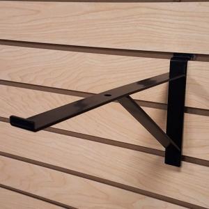 12" Black Heavy Duty Slatwall Shelf Bracket with Support & Lip - 4 Pack