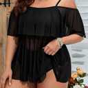 Floerns Women's Plus Size 2 Piece Cold Shoulder Layered Top High Waist Bottoms Tankini Swimsuit Black 1XL