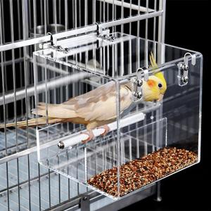 No Mess Bird Feeder for Cage, Automatic Acrylic No Spill Bird Feeder Cage for Parakeet Parrot Cockatiels Cockatiels Lorikeet Lovebirds Seeds (Small)