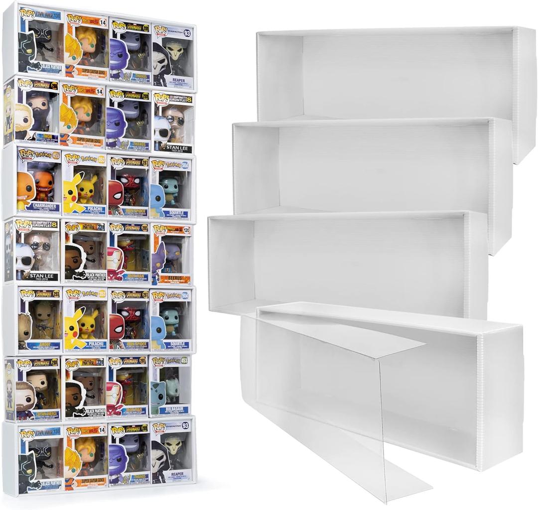 4X4 Version Display Case Compatible with Fnko Pop Boxes, Stackable 4 Single Row, with Transparent Cover to Protect Your Collection Against Dust (Holds 16 Pops)