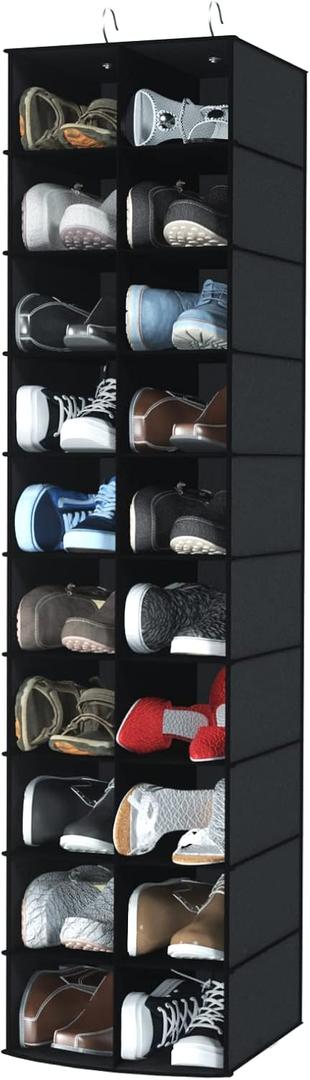 coastal rose Hanging Shoe Organizer for Closet, 20 Sections Hanging Closet Organizers and Storage Shelves, Space Saving Hanging Shoe Rack, Black, 12''W12''Dx 50''H