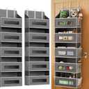 2 Pack 5 Tier Over The Door Organizer - Large Capacity Behind Door Hanging Shelves with 10 Mesh Pockets and Clear Windows, Closet Organizers and Storage for Bathroom, Bedroom, Nursery, Grey