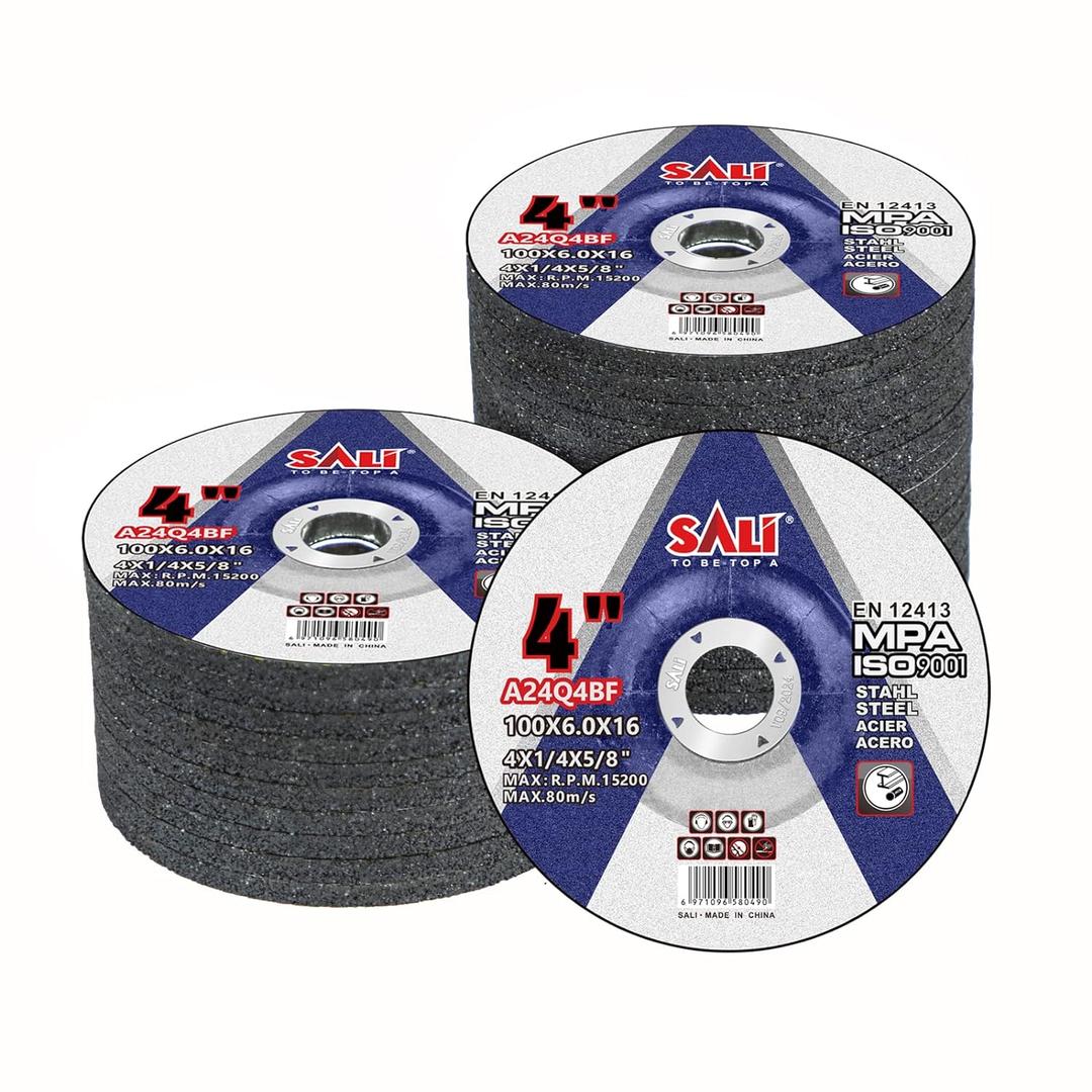 SALI 25 Pack 4 Inch Grinding Wheels for General Purpose Metal & Stainless Steel, Aluminum Oxide Grinding Disc for Angle Grinder, Depressed Center 4" * 1/4" * 5/8"(100 * 6.0 * 16 mm)