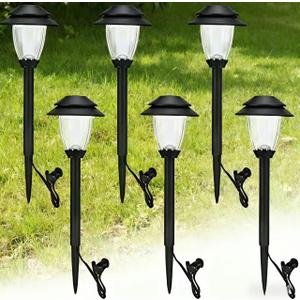 HECARIM 6 Pack Low Voltage Pathway Lights - Waterproof Outdoor Landscape Lighting, Super Bright LED Garden Lights for Walkway, Energy-Saving 5V Weatherproof Stake Lights (Dusk to Dawn Auto On/Off)