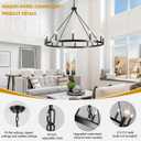 Black Wagon Wheel Chandelier 38 inch,12-Light Farmhouse Wagon Wheel Chandeliers Round Industrial Ceiling Rustic Country Light fixtures for Outdoor Porch high Ceilings Living Dining Room Foyer Entryway