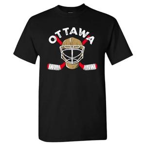 Ottawa Team Mask Men's T-Shirt for Hockey Fans (Black Shirt, L)