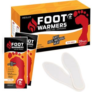 Insole Foot Warmers with Adhesive - Long Lasting, Safe Natural Odorless, Air Activated Warmers - Up to 9 Hours of Heat - 20 Pair, White