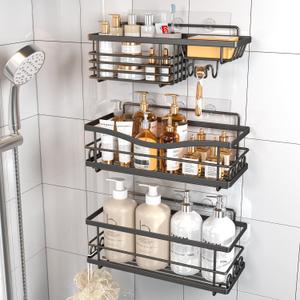Shower Caddy, 3 Pack Large Capacity Bathroom Organizers and Storage, No Drilling Adhesive Rustproof Shelves with Soap Holder, Home Decor, Black