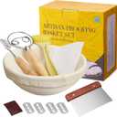 Dimpola Banneton Bread Proofing Basket Banneton Basket Set Sourdough Proofing Basket Round Proofing Bowls Handmade Rattan Baskets and Liners (Round of 1 Gift Set)