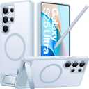 TORRAS Strong Magnetic & Seamless Stand for Samsung Galaxy S25 Ultra Case, Fit for MagSafe, Mil-Grade Drop Protection, Kickstand for Samsung Galaxy S25 Ultra Case, Translucent Back/Silverblue Edge