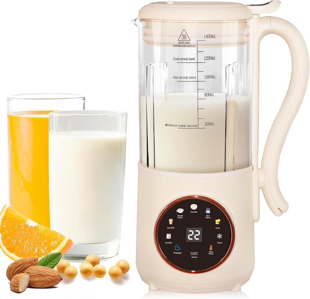 Automatic Nut Milk Maker Machine,9-in-1 Soy Milk Maker for Homemade Plant-Based Soy/Almond/Oat/Milks, Milk Machine with 24-Hour Timer, Keep Warm, Self-Cleaning, and Boil Water