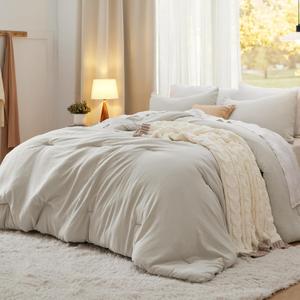 Bedsure Oversized King Size Comforter Set, Beige Soft Prewashed Bedding for All Seasons, 3 Pieces GentleSoft Down Alternative Bed Set, 1 Lightweight Comforter (120"x98") and 2 Pillowcases (20"x36")