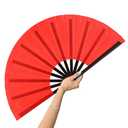 13inch Large Rave Fan Popping Fan Clacking Fans for Line Dancing,Hand Fans for Women Foldable,Boots on The Ground Fan,Portable for Outdoor,Wedding,Party,Decoration(Red+Black Ribs,1 Pack) Pack 4