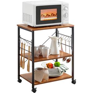 Mr IRONSTONE Microwave Cart 23.7'' for Small Space, 3-Tier Microwave Stand Coffee Cart Rolling Kitchen Utility cart on Wheels, Vintage