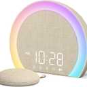 ANJANK Extra Loud Alarm Clock with Wireless Bed Shaker, Vibrating Dual Alarm with Light Wake Up for Heavy Sleepers & Hearing Impaired, 9-Color Night Light, 8 Sounds, 0-100% Dimmer, USB Charger, Latte
