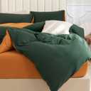 PURE ERA Jersey Knit Duvet Cover Set 100% T-Shirt Cotton Super Soft Comfy 3pc Bedding Set with Zipper Closure (Solid Forest Green/Burnt Orange, Queen)