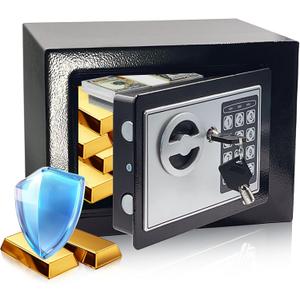 Small Money Safe Box, Security Safety Lock Box for Dorm, 0.23 CuFt Mini Kids Cabinet Safe for Home Use, Hidden Wall Personal Safe with Keys & Code for Money Cash Jewelry Gun Office Hotel