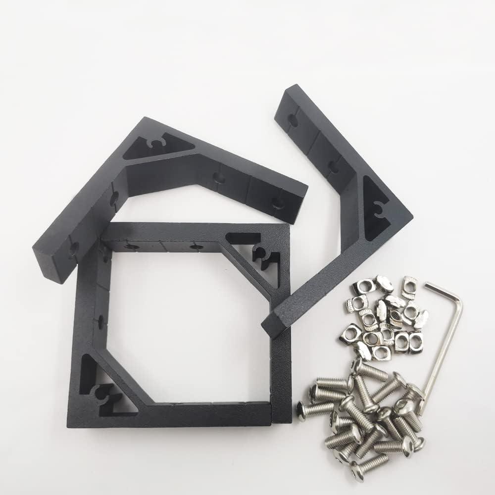MengQi 4pcs Black Corner Bracket for 2020 Series Aluminum Extrusion Profile Standard 6mm Slot Strong Support Connector Joint Brace Inside Fastener with M5 T Nuts + M5 Screw + Wrench