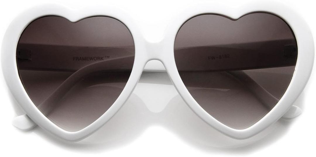 ZeroUV Oversized Heart Shaped Sunglasses UV400 Cute Trendy Love Fashion Eyewear for Women 52mm (White)