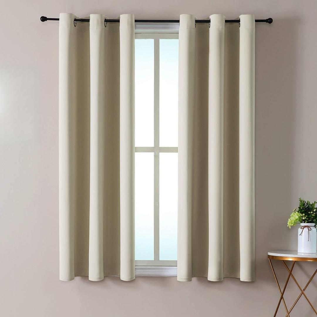 ChrisDowa Blackout Curtains 48 inches Long for Bedroom - 2 Panels Set Grommet Thermal Insulated Room Darkening Curtains for Living Room (Beige, 42 x 48 Inch)
