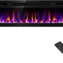 60 Inch Electric Fireplace Recessed and Wall Mounted, Fireplace Heater and Linear Fireplace, Ultra-Thin Electric Fireplace, Low Noise, with Timer, Remote Control, Adjustable 12 Flame Color, 750/1500W