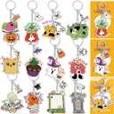 12 Set Acrylic Halloween Keychain Bulk Halloween Party Favors, Horror Skull Bat Cat Ghost Pumpkin Skeleton Keychain with Delicate Card, Halloween Purse Charm for Boy Girl Kid Party Supplies Gift